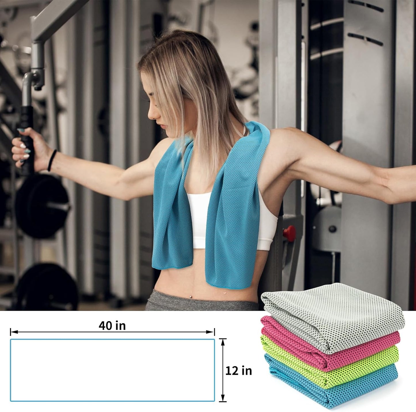 YESLIFE Cooling Towels, 4-Pack 40"x12", Multicolor Set A | Microfiber gym towels, soft breathable neck wrap, cooling towel for yoga running sport camping, Multicolor, 4-pack