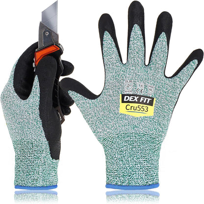 DEX FIT Level 5 Cut Resistant Gloves Cru553, 3D-Comfort Fit, Firm Grip, Thin & Lightweight, Touch-Screen Compatible, Durable, Breathable & Cool, Machine Washable; Grey L (9) 1 Pair