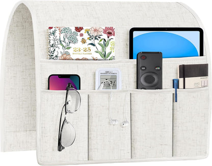 Joywell Remote Holder for Recliner Armchair Caddy Couch Armrest Remote Control Holder Non Slip Sofa Arm Chair Caddie with 6 Pocket for Magazine, Tablet, Phone, iPad, Think Linen, Natural