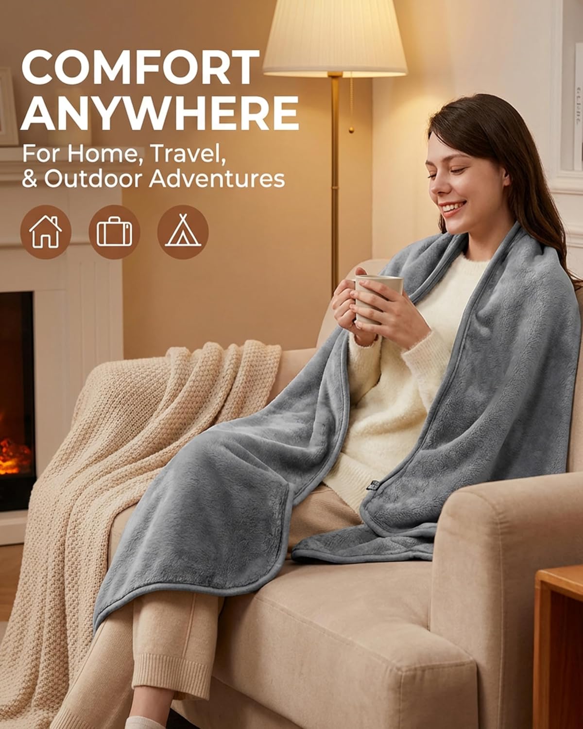 Cordless Heated Throw with Portable Battery Pack | Far Infrared USB Electric Blanket | Ultra-Soft Faux Rabbit Fur for Couches, Office, Camping & Travel