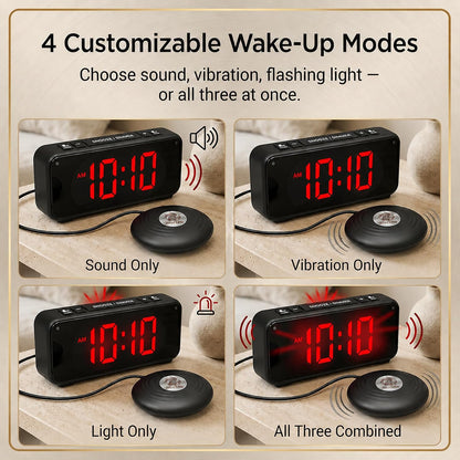 Vibrating Bed Shaker Alarm Clock for Deaf & Hard of Hearing, Black