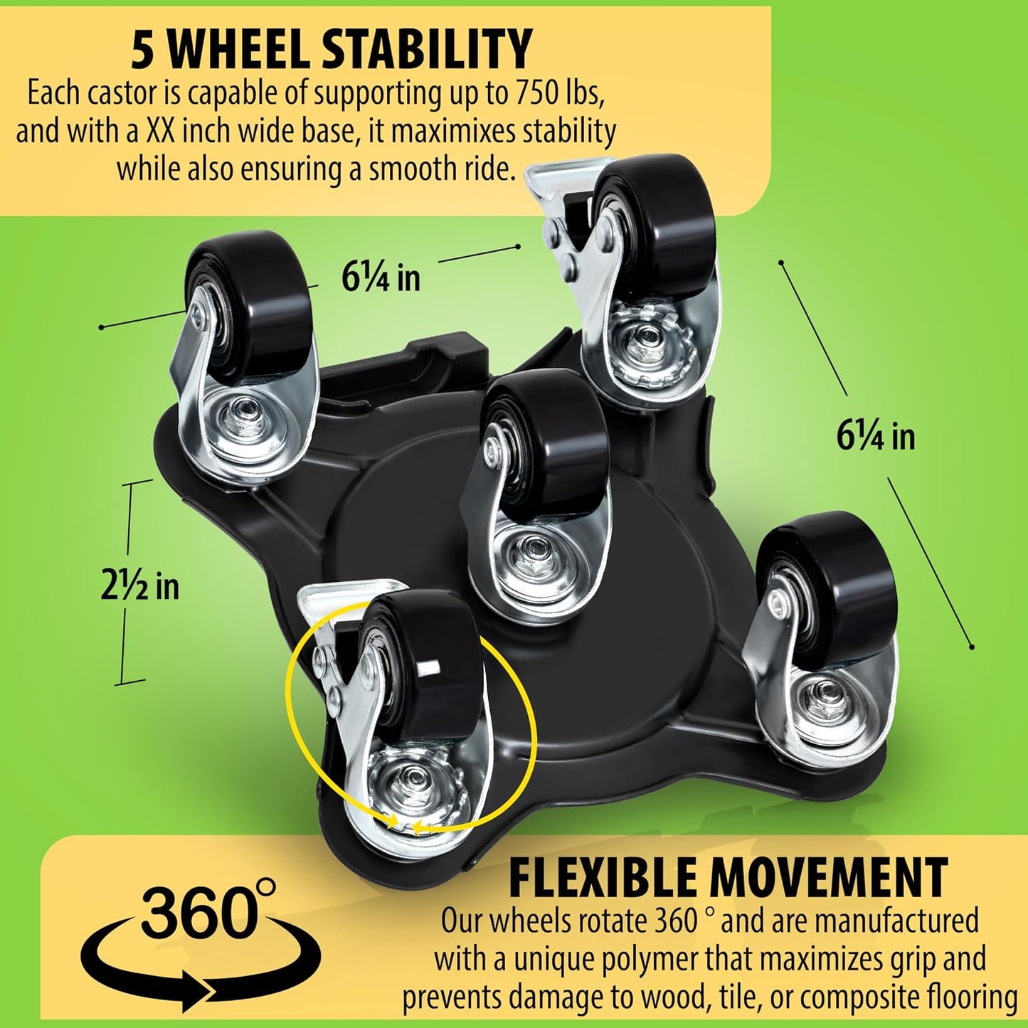 Furniture Movers with Wheels - Set of 4 Heavy Duty Furniture Lifter Tool with 2000 lbs Load Capacity, Easy Sliders Dolly for Moving Appliances, Sofa, Cabinet, and Piano etc (6.3×6.3IN)
