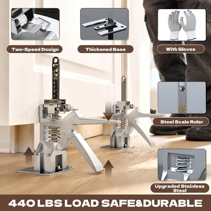 KJE 2Pcs Metal Labor Saving Arm Jack, 440 lbs Load Capacity Height Adjustment Lifting Tool, 12 Inch All-Steel Furniture Jack for Door Panel, Cabinet, Wall Tile Positioning and Installation
