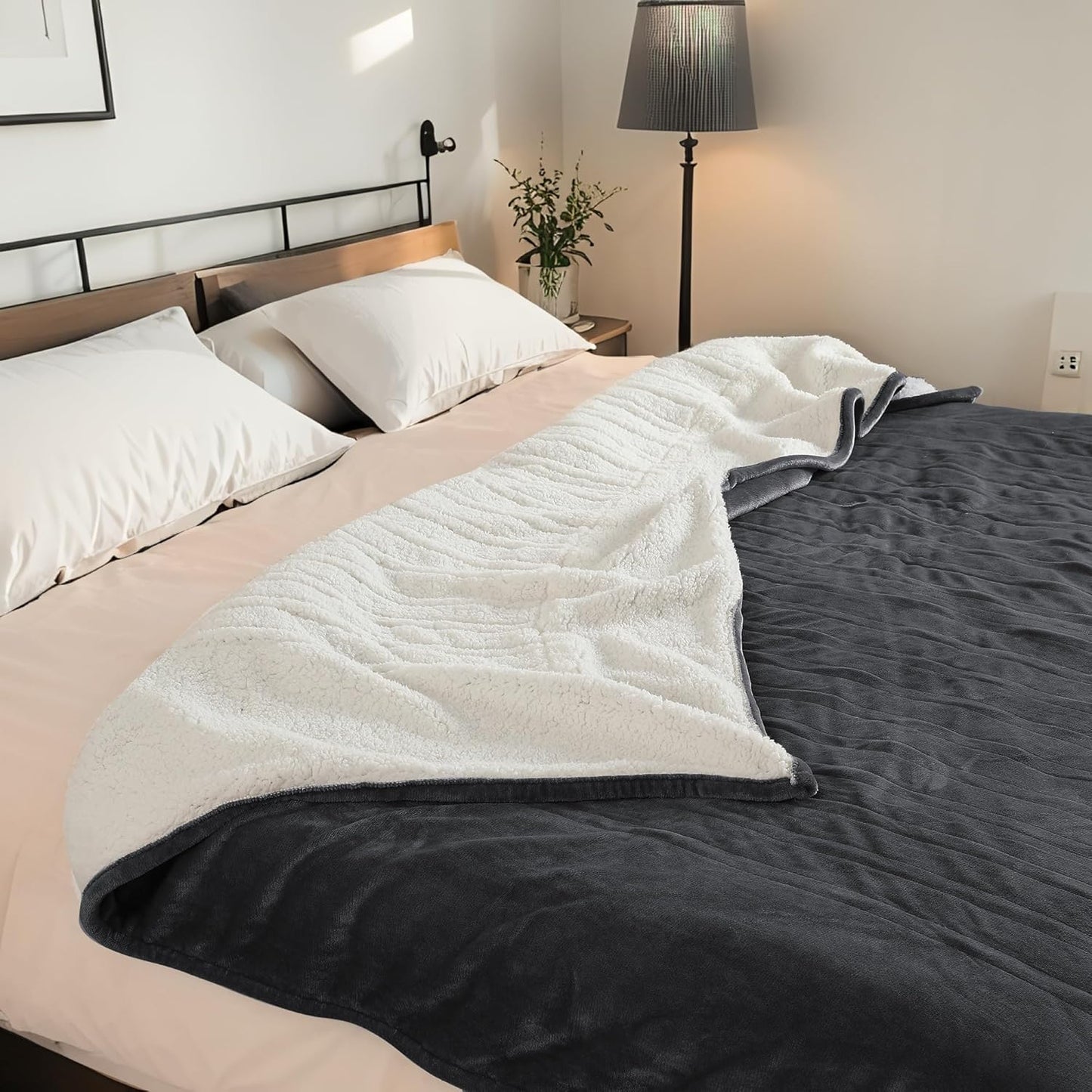 Electric Heated Blanket Full Size 72"x84" – Light Gray | ETL for Safe Overnight, 4 Heat Settings & 10H Auto Off, Dual-Sided Microplush Sherpa for Home Night, Machine washable