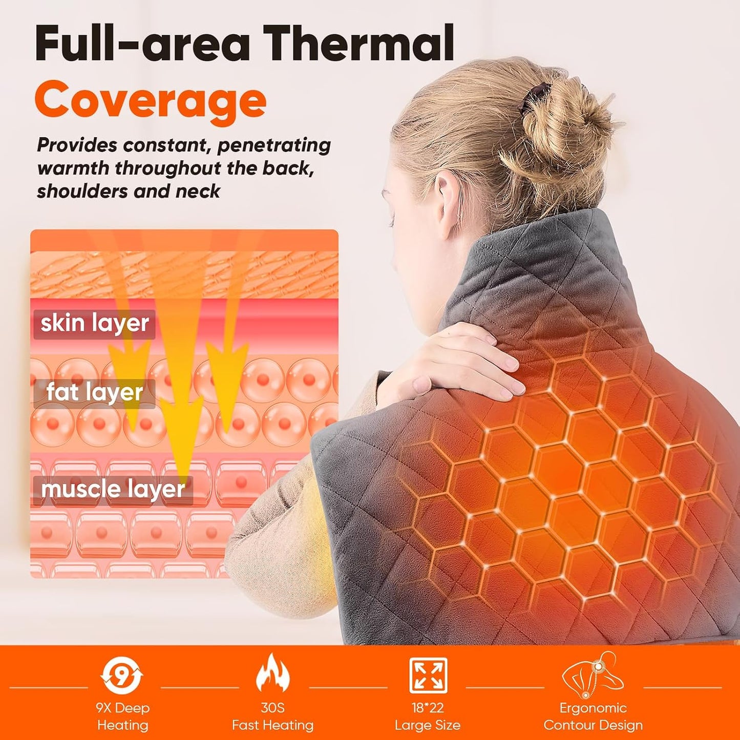 Weighted Heating Pad for Neck Shoulders and Back, Mothers Day Gifts for Mom Wife Grandma, Birthday Gifts for Women Men Dad, Instant Electric Heated Blanket with 9 Heat Options 4 Auto-Off Timer, Grey