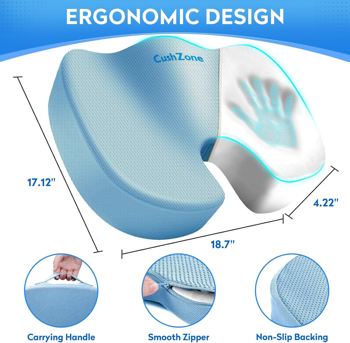 CushZone Seat Cushion Memory Foam Chair Pad for Office & Car, Black