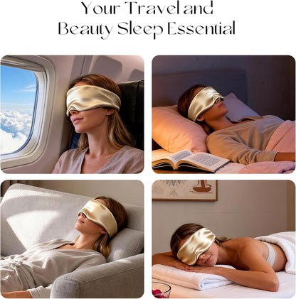 Silk Sleep Mask 22 Momme 100% Mulberry Silk & 3.5cm Silk Hairband Set for Side Sleeper Women Men,Light Blocking Nose Pad, Adjustable Silent Strap,Eye Mask fo Home & Travel Use (Pink)