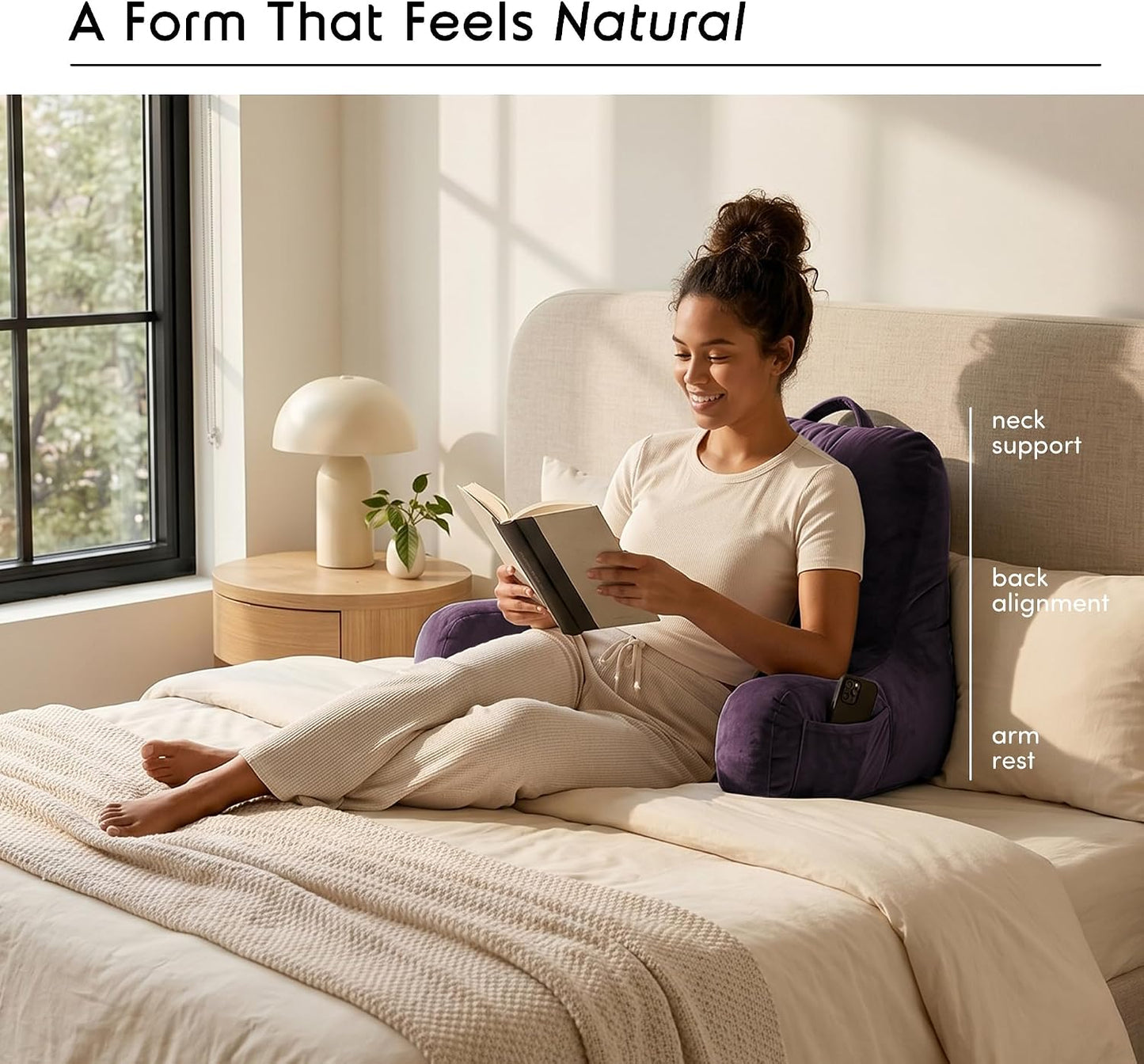 Nestl Reading Pillow with Shredded Memory Foam, Designed for Sitting Up in Bed and Couch, Back and Arms Adjustable Support for Adult & Teens Backrest Pillows for Reading, with Washable Cover Dark Grey
