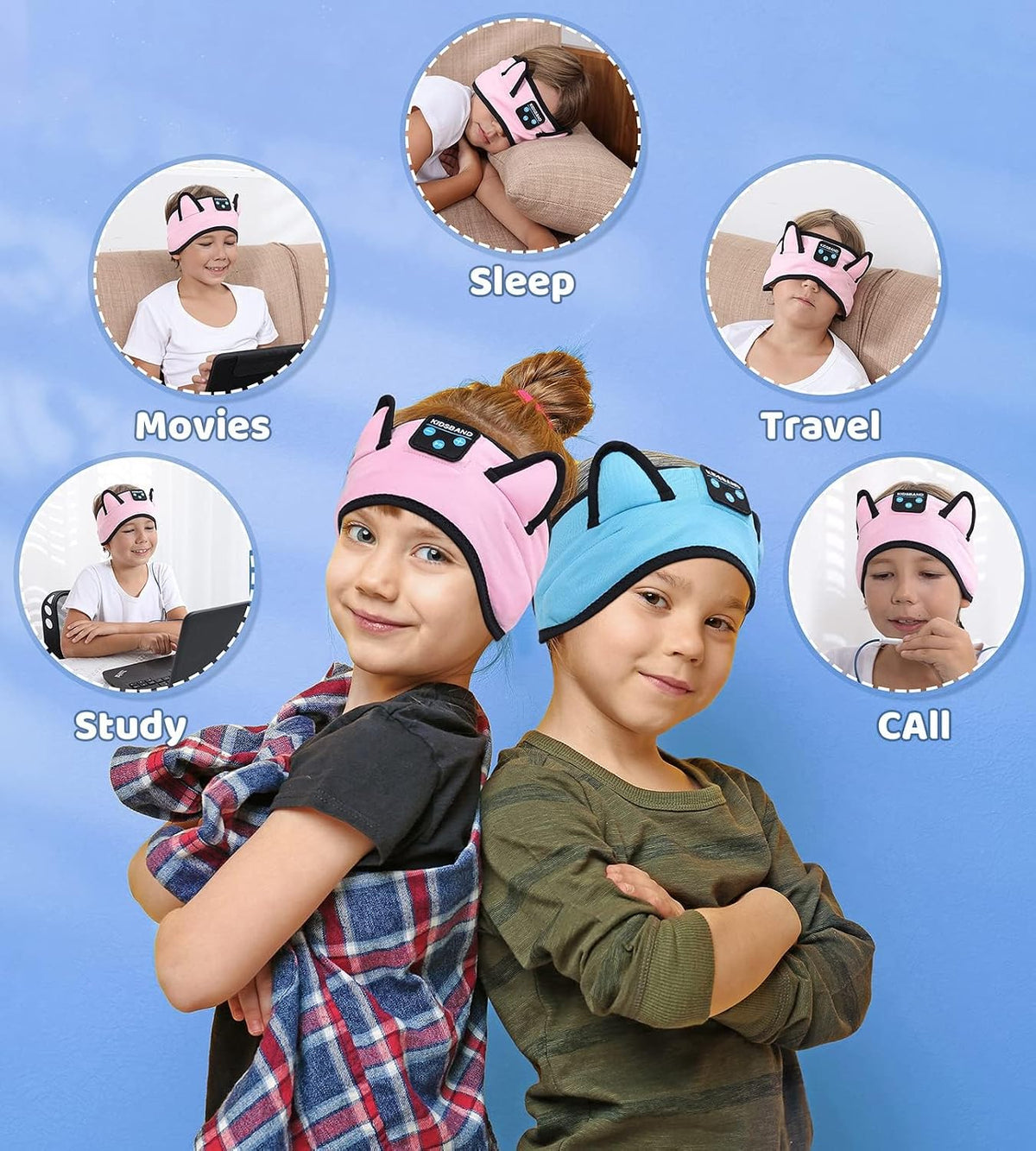 KIDSBAND Kids Bluetooth Headphones, Sleep Headband [Wireless & Wired Playback 2in1] Foldable Headphones for School/Travel/Tablet/Sleep