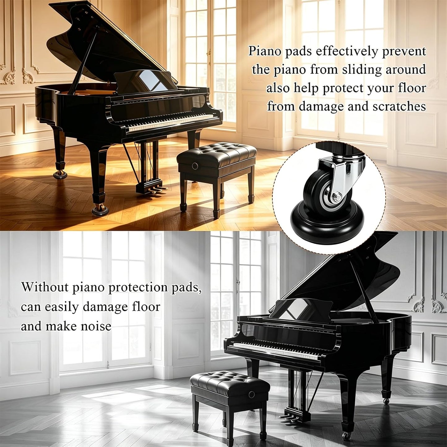 4 Pcs Solid Wood Upright Piano Caster Cups,Furniture Caster Cups,HilerPunk Sofas Beds Chairs Wheel Caster Cups Pads,with Non-Slip & Anti-Noise Felt Pads,for Hardwood Floor Protectors-Natural Wood