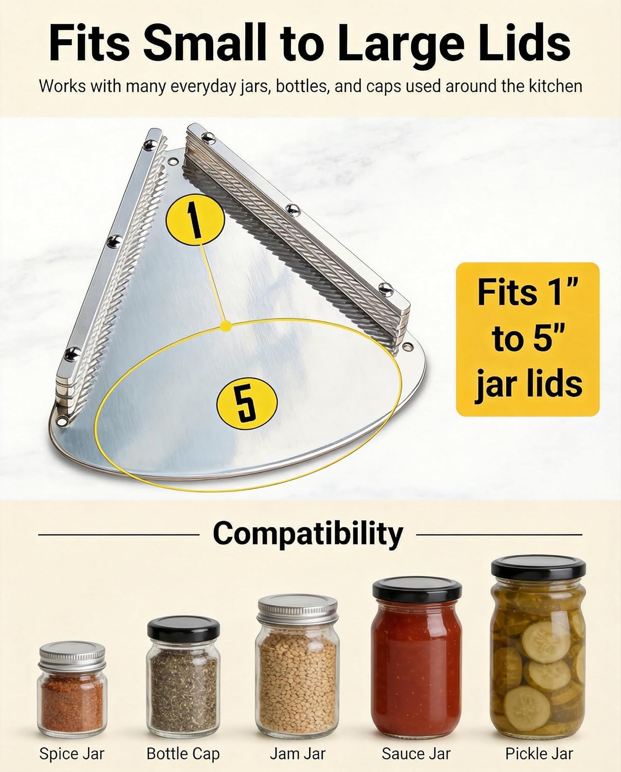 Under Cabinet Jar Opener for Seniors with Weak Hands, All Metal Easy Grip Lid Opener Under Cabinet for Arthritis Hands, Bonus 2 Rubber Jar Openers