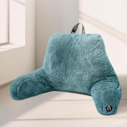 Nestl Fur Reading Pillow with Shredded Memory Foam, Stylish Back Pillow for Bed Sitting Up, Faux Fur Reading Pillows for Sitting in Bed Adult & Kids, Sit Up Back Support Pillow with Arms - Dark Grey