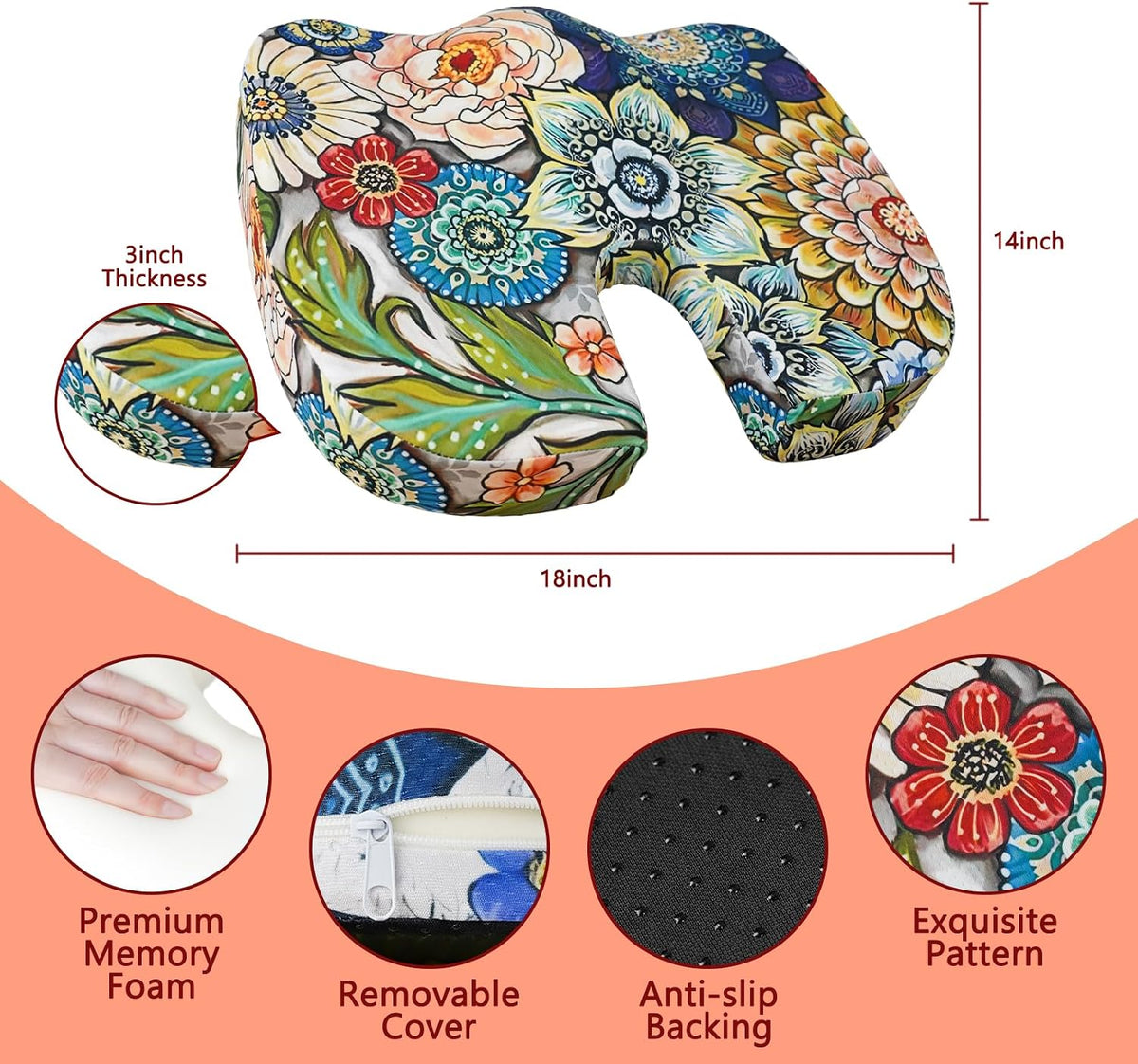 Tailbone Pain Relief Cushion, Memory Foam Seat Cushion for Coccyx Sciatica Pain Pressure Relief Office Desk Chair