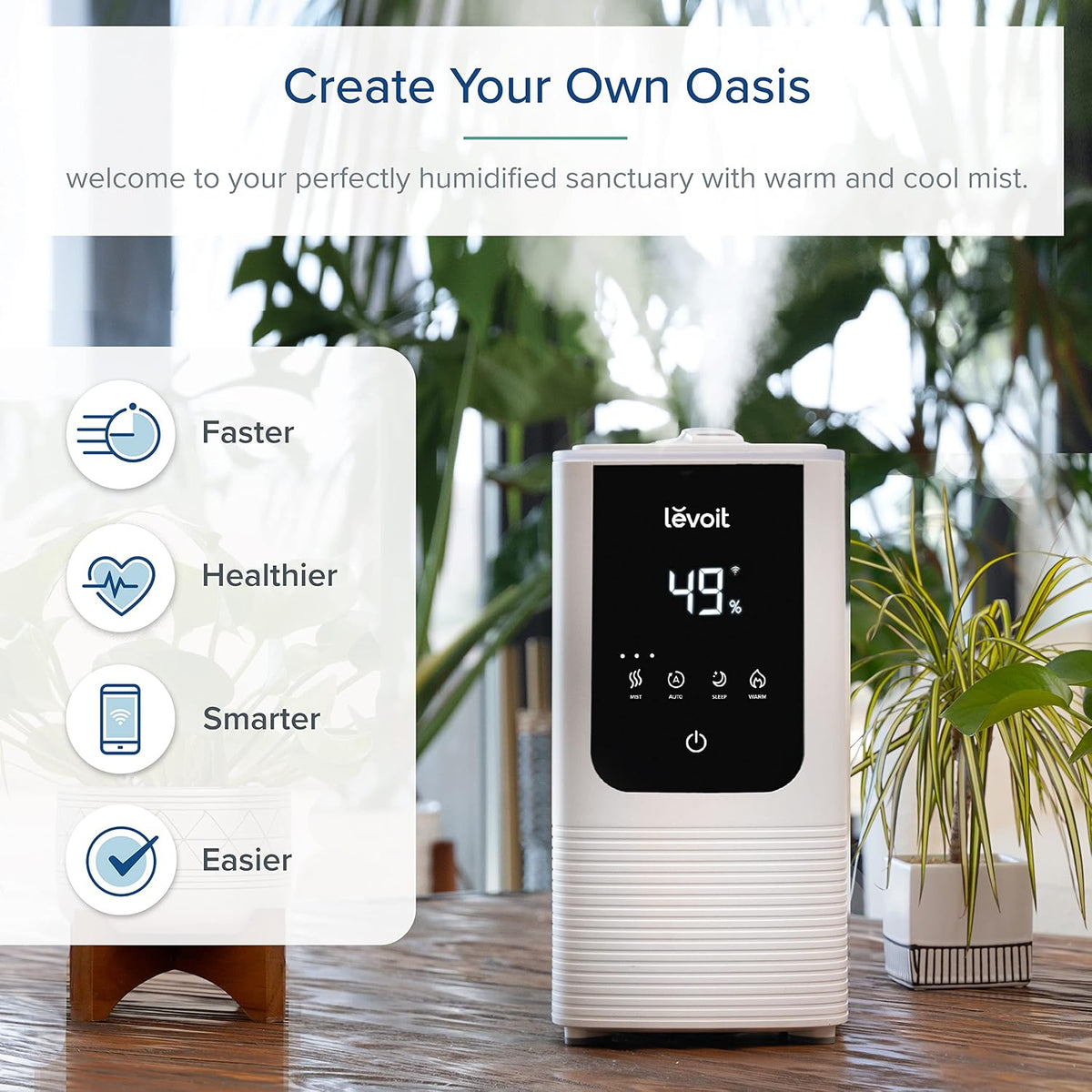 Levoit Humidifiers for Bedroom, Smart Warm and Cool Mist, Symptom Relief