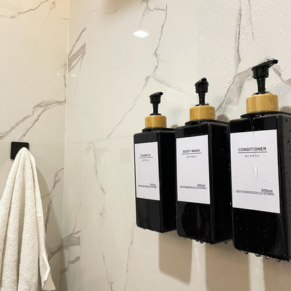 Shampoo Dispenser for Shower Wall, Shampoo and Conditioner Dispenser with 16 Waterproof Labels, No Drill Shower Soap Dispenser Bathroom, Shower Soap Dispenser Wall Mounted 3 Chamber, 17oz,Black | Shampoo Dispenser for Shower Wall, Shower Soap Dispenser