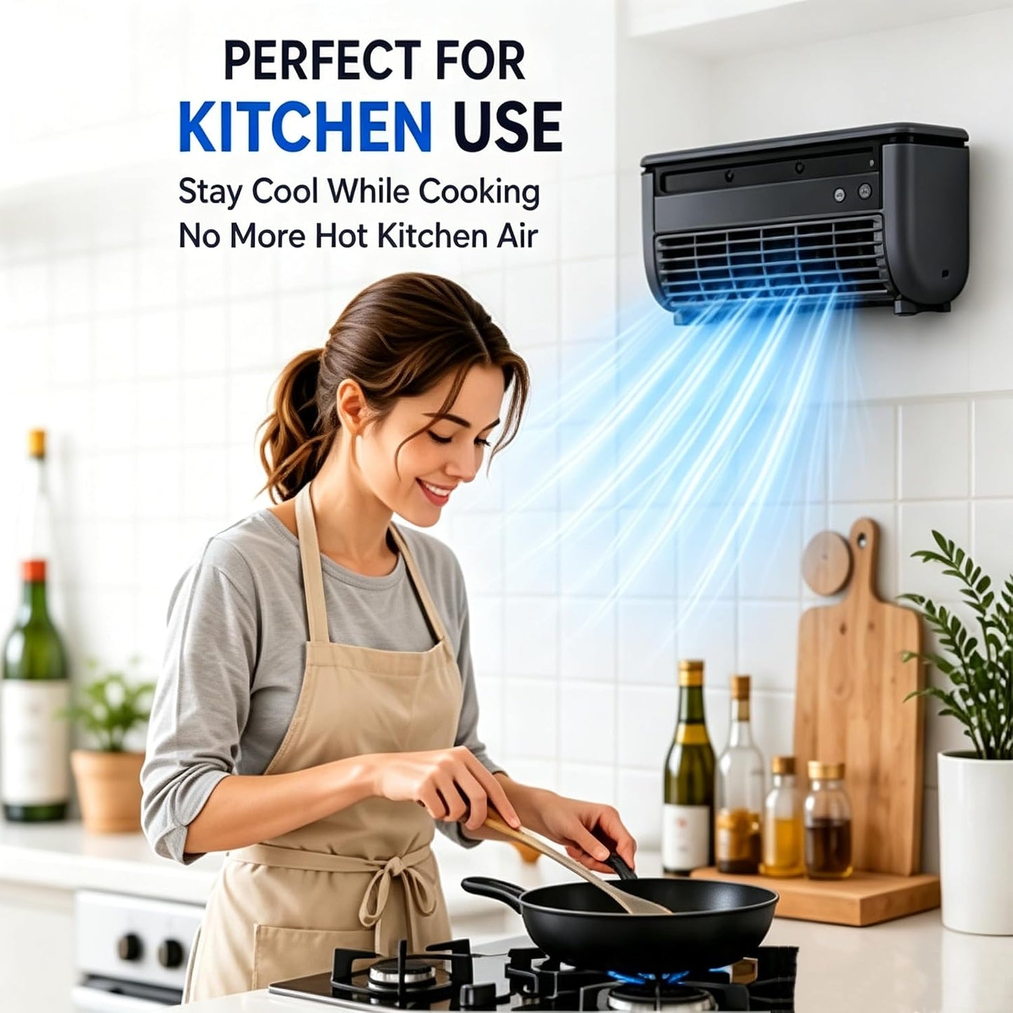 Portable Wireless Wall Air Conditioner Fan, Table & Wall Mounted Cooling Mist Fan with 3 Modes, Semiconductor Rechargeable AC Fan with Remote for Kitchen Office Indoor