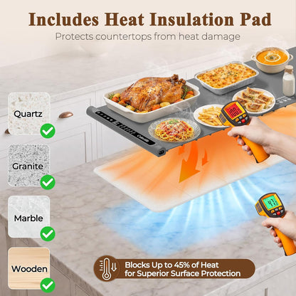 Warming Mat for Food, Electric Warming Tray with Heat-Resistant Pad-L Grey | Colorlife 6 Preset Modes, 7 Temps, 6H Timer, Child Lock, Auto-Memory, Rollable Silicone Food Warmer for Buffet, Parties