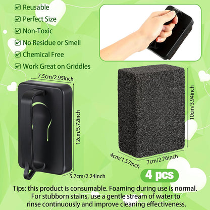 Zhehao 4 Pack Heavy Duty Grill Cleaner Brick, Griddle Stone 3.9 x 2.8 x 1.6 Inches Grill Cleaner with Handle, Pumice Stone for Cleaning Removing Stains, BBQ, Flat Tops, Swimming Pool, Sink