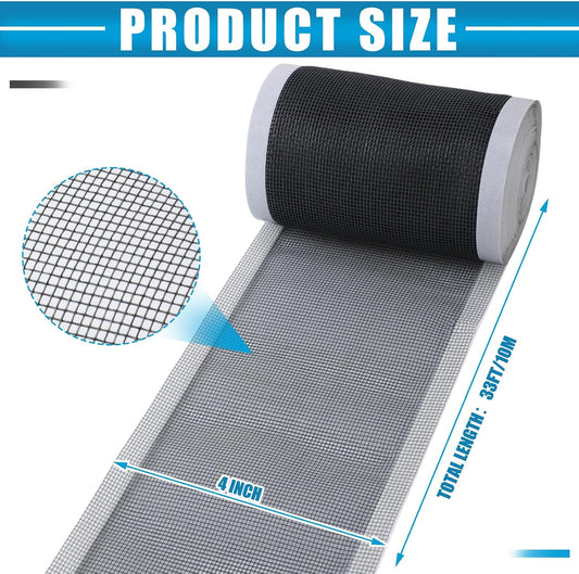 1 Pack Linear Shower Drain Hair Catcher Mesh Stickers Cutable | 4x33ft Disposable Adhesive Mesh Cover for Bathroom Kitchen Bathtub Floor Drains, DIY Install, Includes 2 Removal Tools
