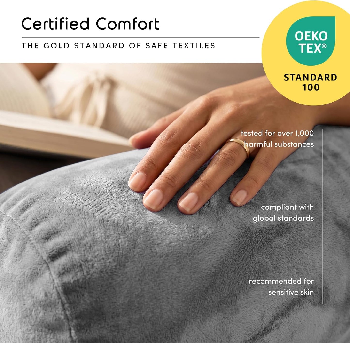 Nestl Reading Pillow with Shredded Memory Foam, Designed for Sitting Up in Bed and Couch, Back and Arms Adjustable Support for Adult & Teens Backrest Pillows for Reading, with Washable Cover Dark Grey