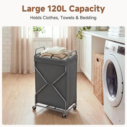 StorageWorks 2 Section Laundry Sorter with Wheels, 160L Beige Hamper Basket | Beige Divided Hamper, Rolling Organizer for Bedroom, Bathroom, College, Apartment