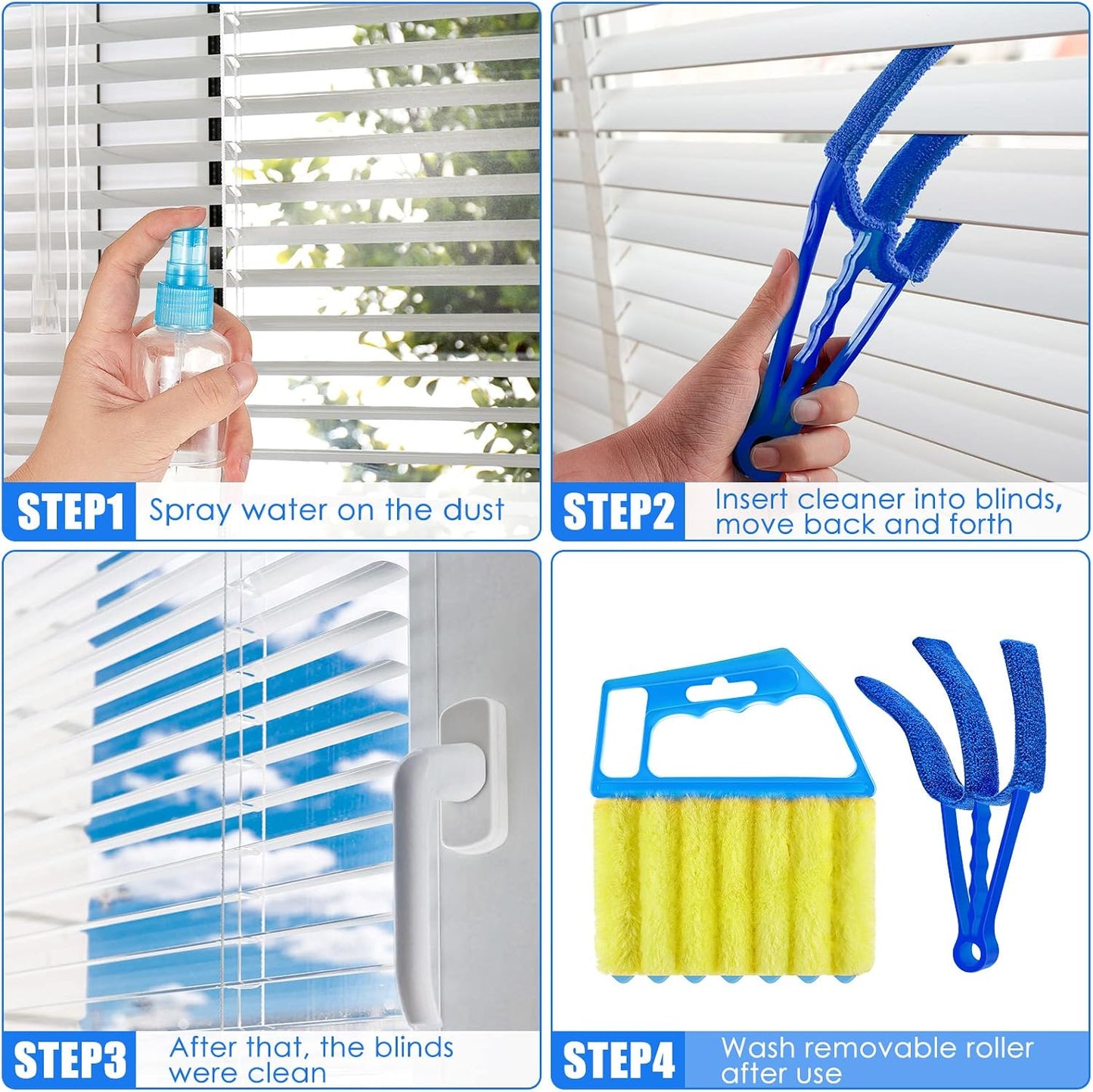 4 Pcs Window Venetian Blind Cleaner Duster Tool 7 Finger Blind Rush and Shutter Cleaner Brush Hand-held Window Shutter Air Conditioner Duster for Dirt(Green, Blue)