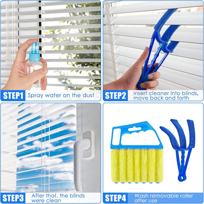 4 Pcs Window Venetian Blind Cleaner Duster Tool 7 Finger Blind Rush and Shutter Cleaner Brush Hand-held Window Shutter Air Conditioner Duster for Dirt(Green, Blue)
