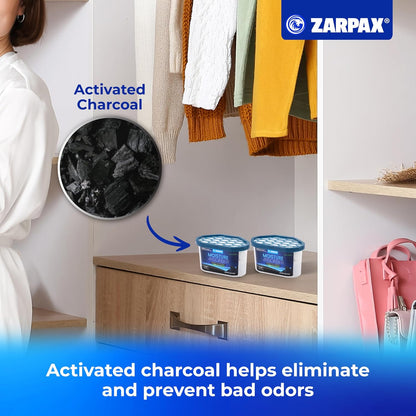 ZARPAX Moisture Absorber Activated Charcoal 10.5 oz/300g | Removes Moisture, Damp, Humidity & Odors | Odor Absorber | Moisture Trap for Bathroom, Closet, Kitchen & Small Spaces | Set of 4