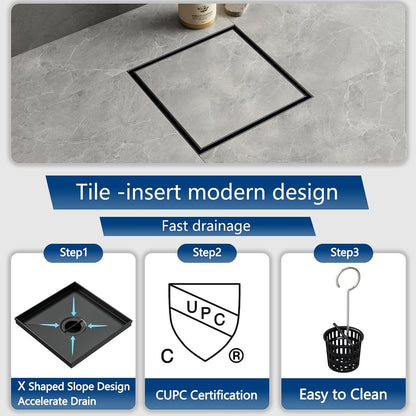 Neodrain 4" Brushed Square Shower Drain with Removable Tile Insert Grate | 304 Stainless Steel Tile Square Drain, Hidden Drain,Easy to Clean, Waterproof & Sturdy Shower Drain, CUPC Certified
