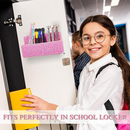 MotiMind Purple Locker Accessories for Girls, Bling Magnetic Pen Holder for Refrigerator, Back to School Rhinestone Marker Holder for Locker, Sparkly Gift for Student (Medium,Rhinestone)