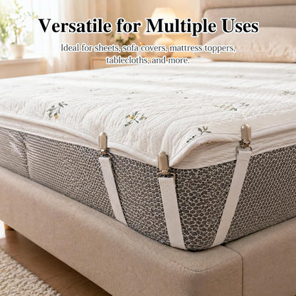 8-Pack White Bed Sheet Straps with Metal Clips, Adjustable Elastic Fitted Sheet Holders for Corners – Wrinkle-Free Bedding