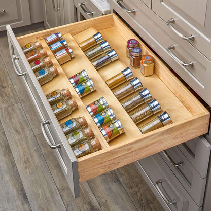 Rev-A-Shelf 36" 3-Tiered Trimmable Wooden Pull-Out Spice Rack, Maple | Wooden Kitchen Drawer and Cabinet Home Storage Insert for Seasoning Organization