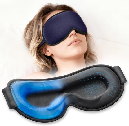 3D Cooling Gel Sleep Mask: 6oz Weighted Blackout Eye Mask for Women Men with Reusable Ergonomic Non-Toxic Ice Cold Gel, for Tired Eyes Migraine Relief Eyelash Friendly Airplane Travel (Blue)