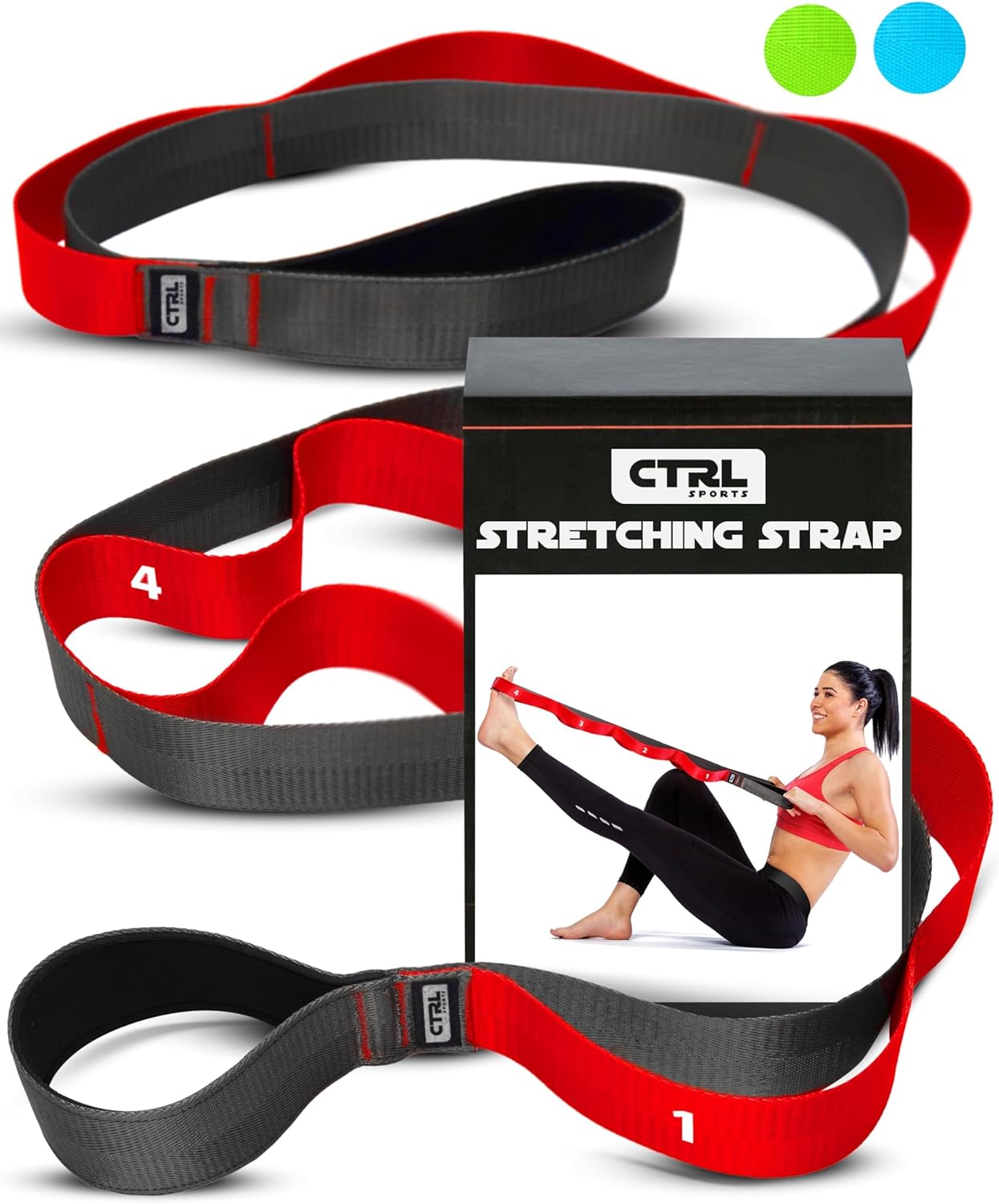 Stretching Strap with Loops - Non Elastic Stretch Band for Physical Therapy, Yoga Strap for Stretching Equipment, Stretch Bands for Exercise and Flexibility - Fascia, Hamstring and Leg Stretcher Belt