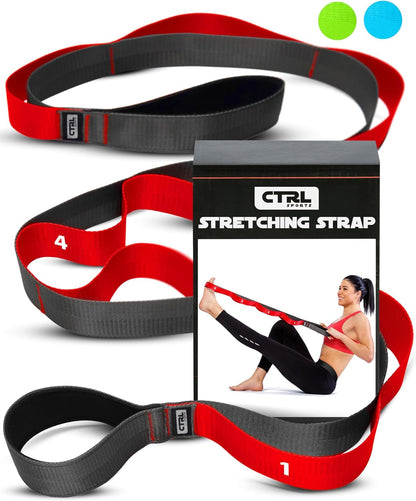 Stretching Strap with Loops - Non Elastic Stretch Band for Physical Therapy, Yoga Strap for Stretching Equipment, Stretch Bands for Exercise and Flexibility - Fascia, Hamstring and Leg Stretcher Belt