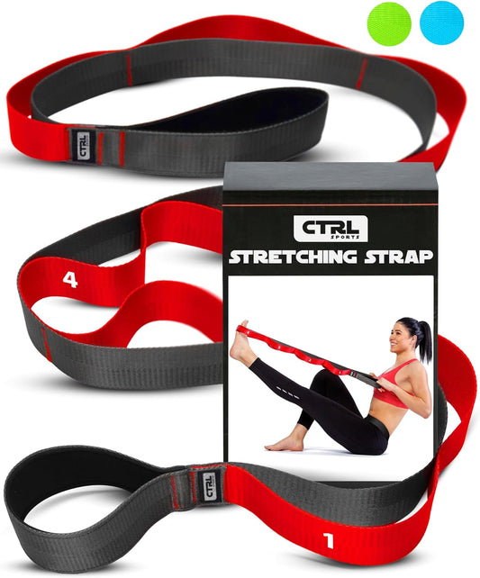 Stretching Strap with Loops - Non Elastic Stretch Band for Physical Therapy, Yoga Strap for Stretching Equipment, Stretch Bands for Exercise and Flexibility - Fascia, Hamstring and Leg Stretcher Belt