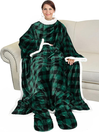 Catalonia Wearable Blanket with Sleeves & Foot Pocket for Adults | Soft Fleece Throw Wrap with Hands-Free Comfort, Perfect for Reading, TV Time & Relaxing, Christmas Gift for Women & Men