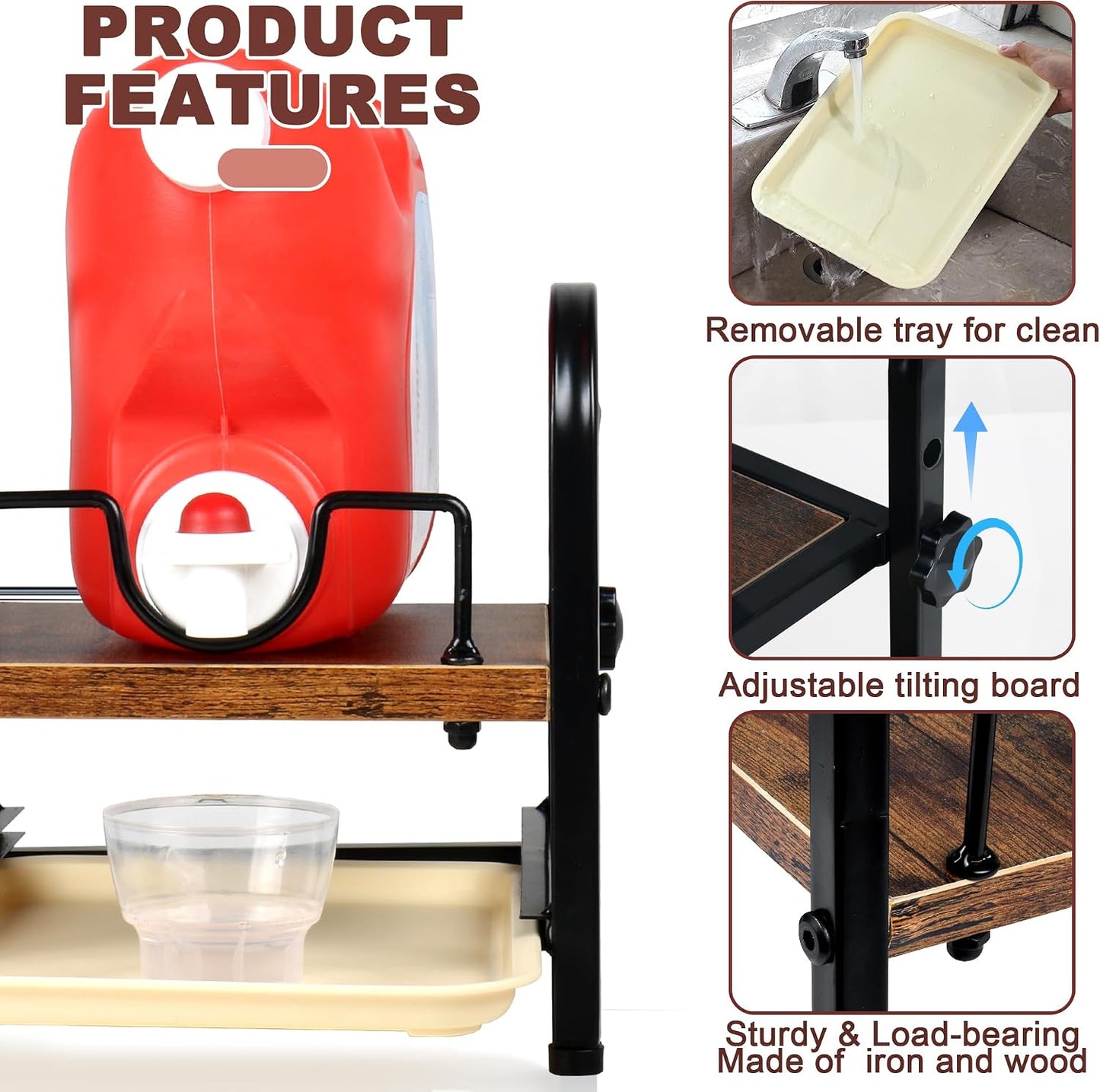 Laundry Detergent Holder & Laundry Detergent Soap Dispenser - Liquid Laundry Detergent Organizer with Drip Tray & Adjustable Tilting Board, for Laundry Room Organization and Storage