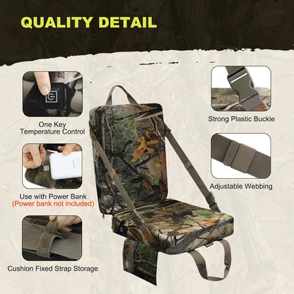 Heated Hunting Seat Cushion with Backrest, Adjustable Hunting Seat for Tree Stand & Ladder Stand, Portable Seat Pads for Hunting,Ice Fishing,Hiking,Camping (Battery not Included) (Camouflage)