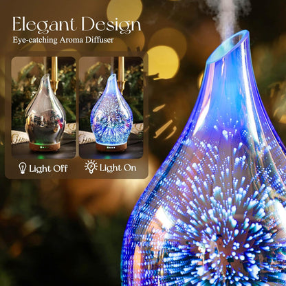 Porseme Oil Diffuser 3D Glass Aromatherapy Ultrasonic Humidifier, Air Refresh Auto Shut-Off, Timer Setting, BPA Free for Home Hotel Yoga Leisure SPA Gift 150ml Last 6H - Colors A