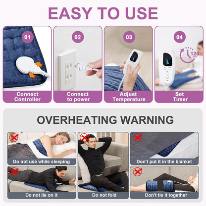 Heating Pad,Heated Blanket,Heating Pad for Back Neck,Grey,24x12 Inch | Electric Heating Pad,Dry/Moist Heat Heating Pads,Heating Pads for Shoulder,Abdomen,Heat Pad for Women Men,Birthday Gift