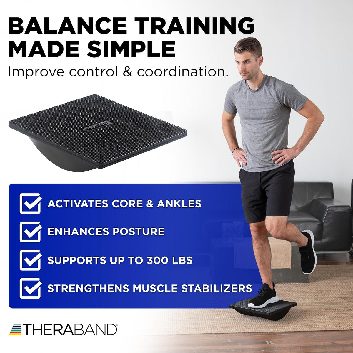 THERABAND Rocker Board, Wobble Balance Board, Core Strength Trainer, Black