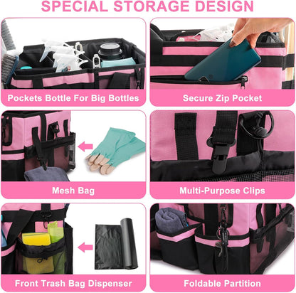 Large Cleaning Caddy Organizer, Adj Straps & Board Dividers Heavy‑Duty | Waterproof Nylon Fabric, Handle, Removable Divider, Tool Bags for Housekeepers, Car detailing, Kitchen Bathroom