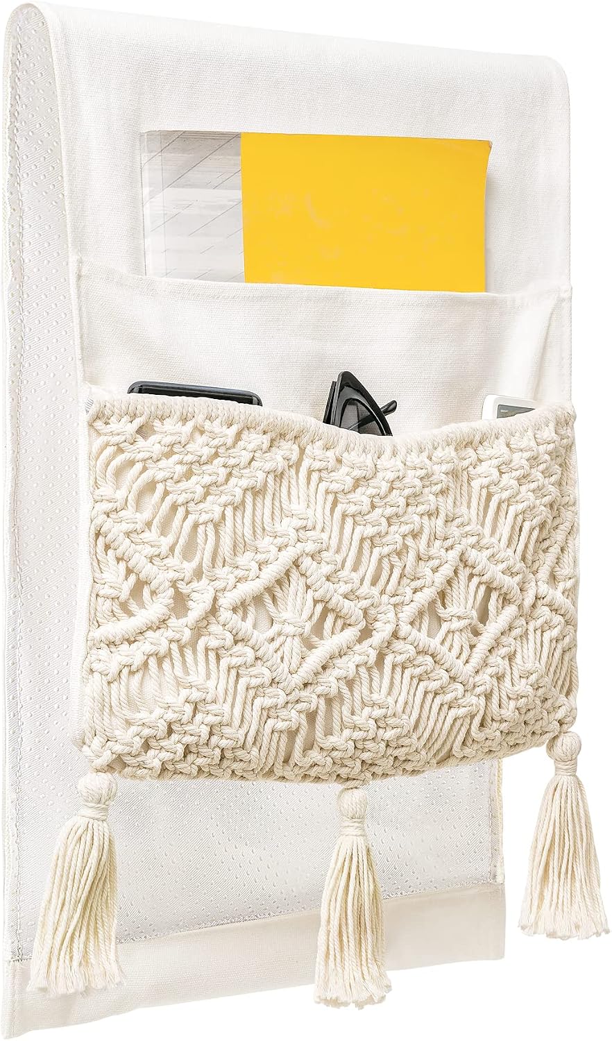 Mkono Macrame Armchair Caddy, Boho Couch Armrest Organizer, 4 Pockets Beige | Large, Sofa Bedside Caddy, Remote Control Magazine Phone Holder, Living Room Bedroom Dorm, Boho Decor, Space-Saving Storage