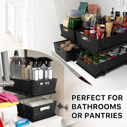 Simple Houseware 2 Tier Pull-Out Sliding Drawer Under Sink Storage, White | Great for Kitchen Bathroom Tray Shelf Organizer