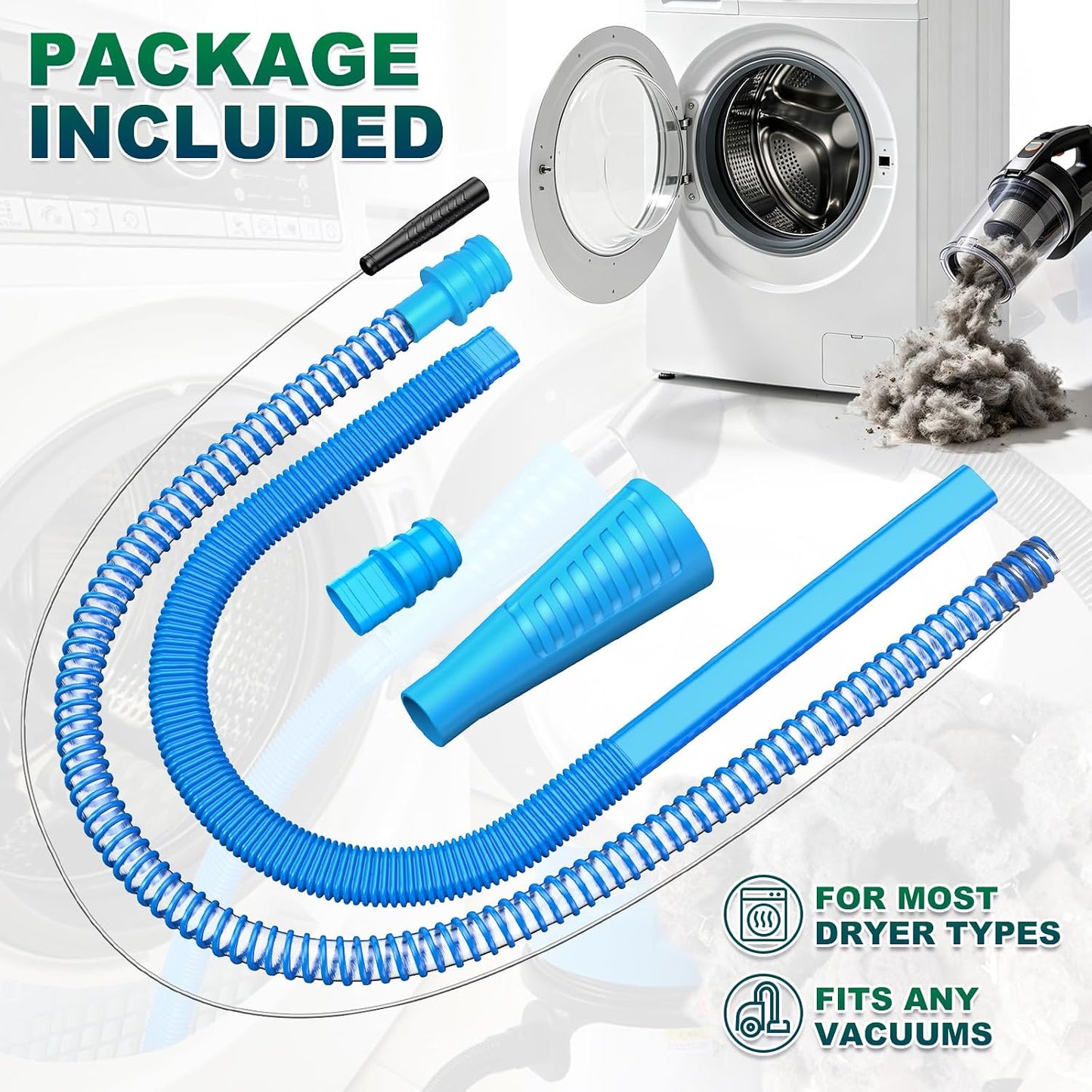 Sealegend 2 Pieces Dryer Vent Cleaner Kit Dryer Lint Vacuum Attachment Hose | Flexible Dryer Vent Vacuum Hose for Deep Cleaning/Lint Remover Kit with Guide Wire/Dryer Lint Trap Cleaner Ease of Use (Blue)
