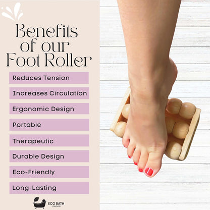 Eco Bath London Reflexology Foot Roller - Wooden Foot Massager for Plantar Fasciitis and Foot Pain Relief, Massage Roller for Improved Circulation