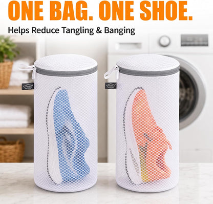 Shoe Washing Machine Bag, Laundry Bag for Sneakers, Orange, 7x15 | Bag to Wash Shoes in Washer and Dryer, for Tennis, Footwear, Trainers, Slippers, Prevent Tangling, Honeycomb Mesh