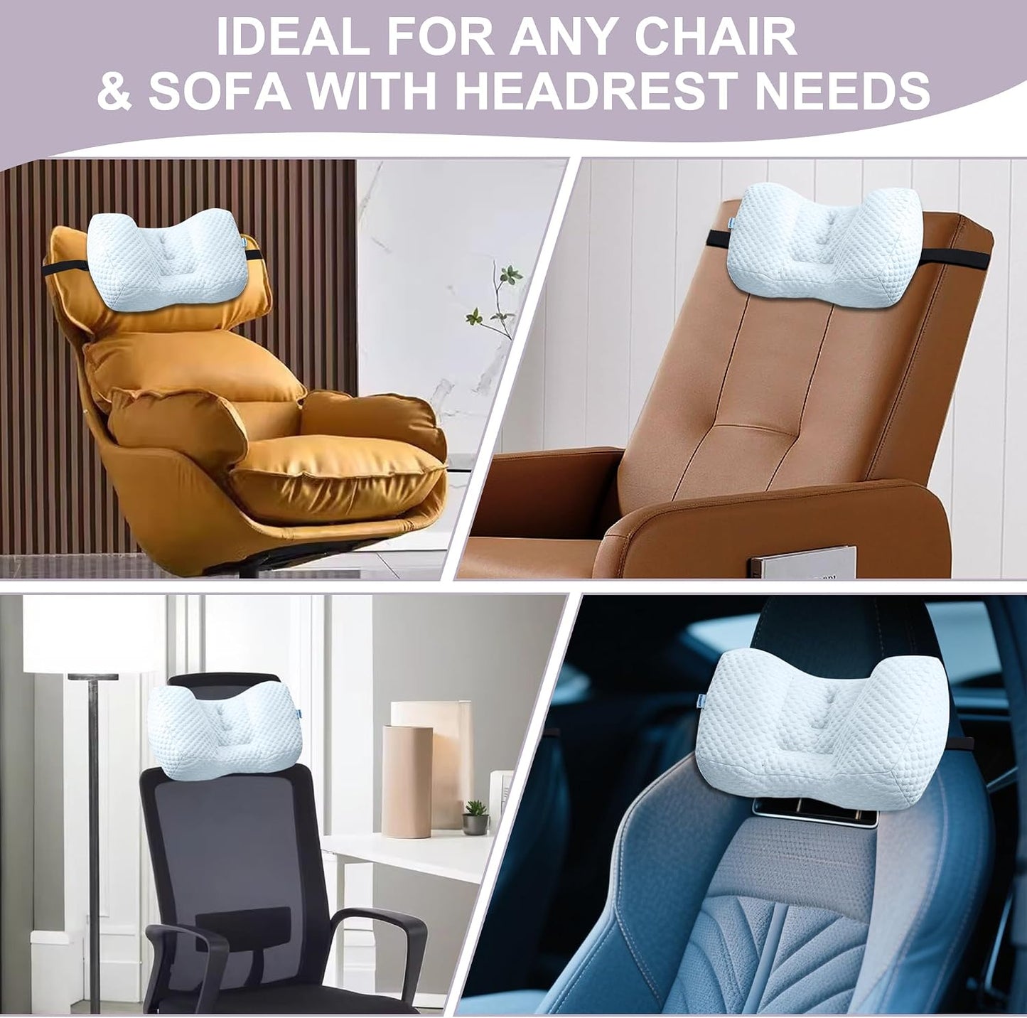 Adjustable Neck Pillow for Recliner, Headrest Pillow for Chair & Couch Support - Ergonomic Design Cushion with 2 Adjustable Strap, Recliner Head Pillow for Office, Home, Traveling (Beige)