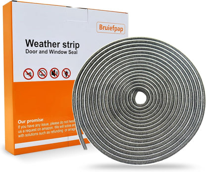 Bruiefpap 39.4FT Weather Stripping for Doors and Windows, Self-Adhesive Soundproofing Door Seal, Door Insulation for Sliding, Exterior, Frames and Front, 0.35'' Wide x 0.35'' Thick, Grey